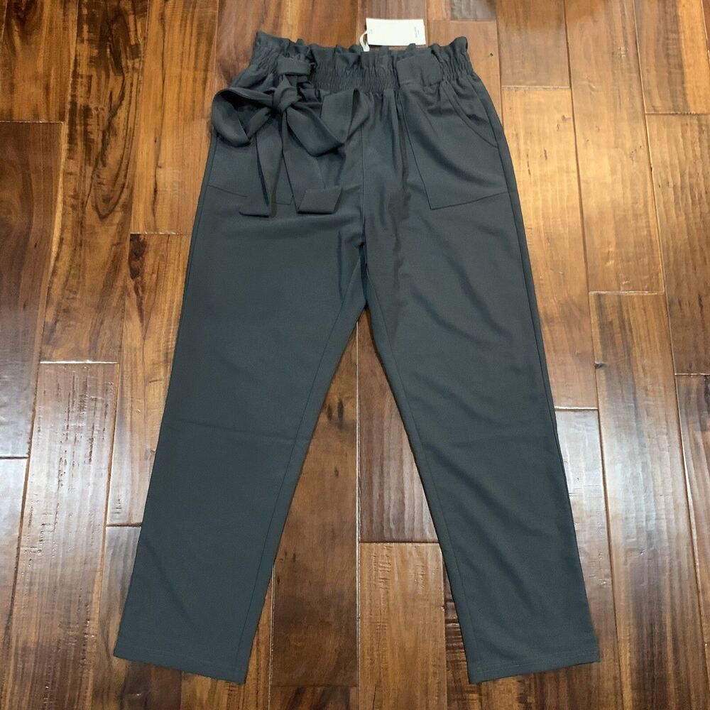 Grace Karin Womens Pants Solid High Waist Self Tie Belted Pencil Trouser Grey L